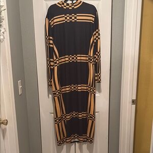 Stylish Black and Tan Checkered Dress Body Con Plus Size New
